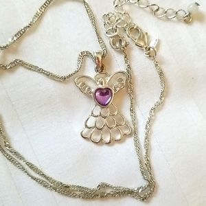 NWT Silver Purple Stone Angel Necklace